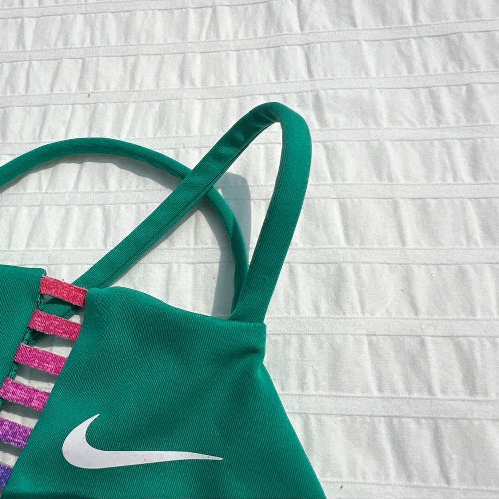 Nike Indy Rainbow Ladder Light-Support Padded High-Neck Sports Bra in Green, S - Picture 6 of 10